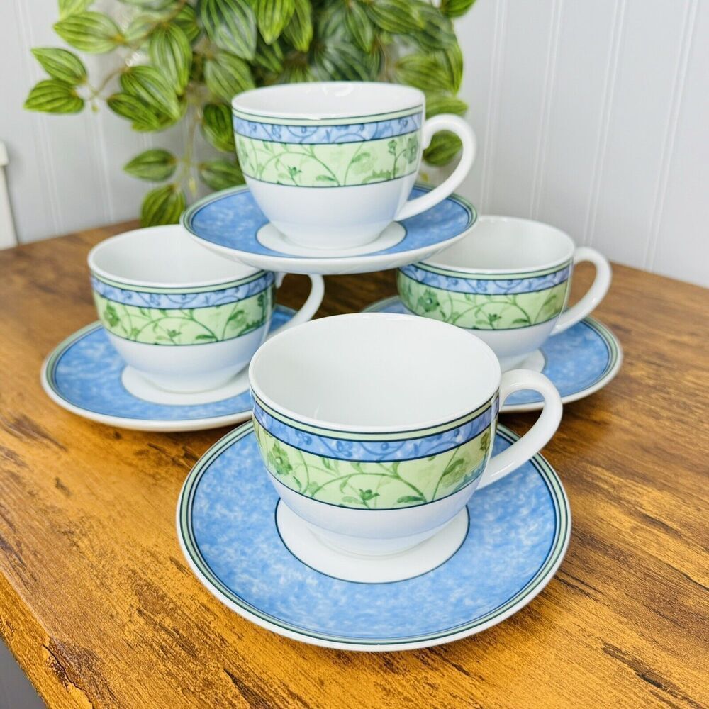 4 Wedgwood WATERCOLOUR Home Collection 8 oz Cups and Saucers England Set